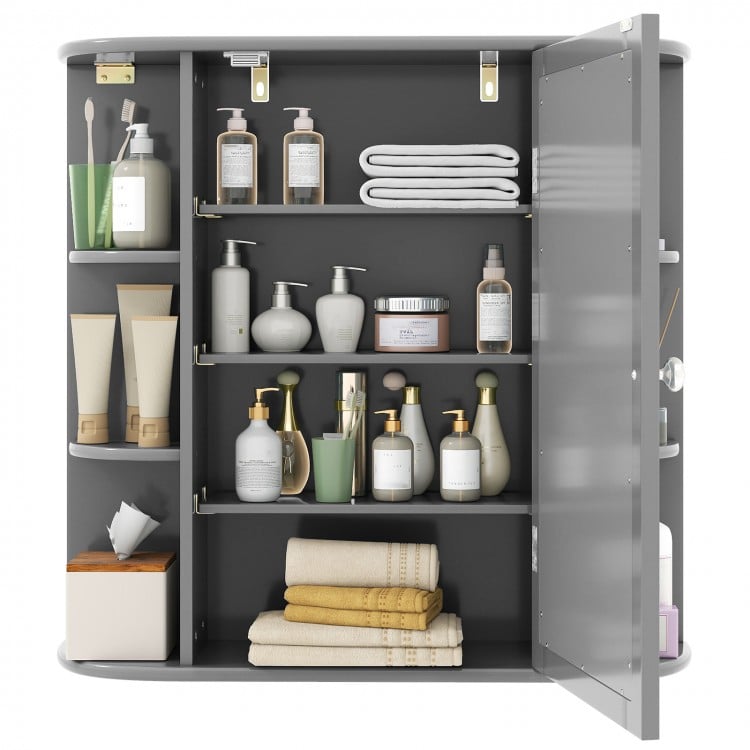 Multipurpose Mount Wall Surface Bathroom Storage Cabinet with Mirror-Gray