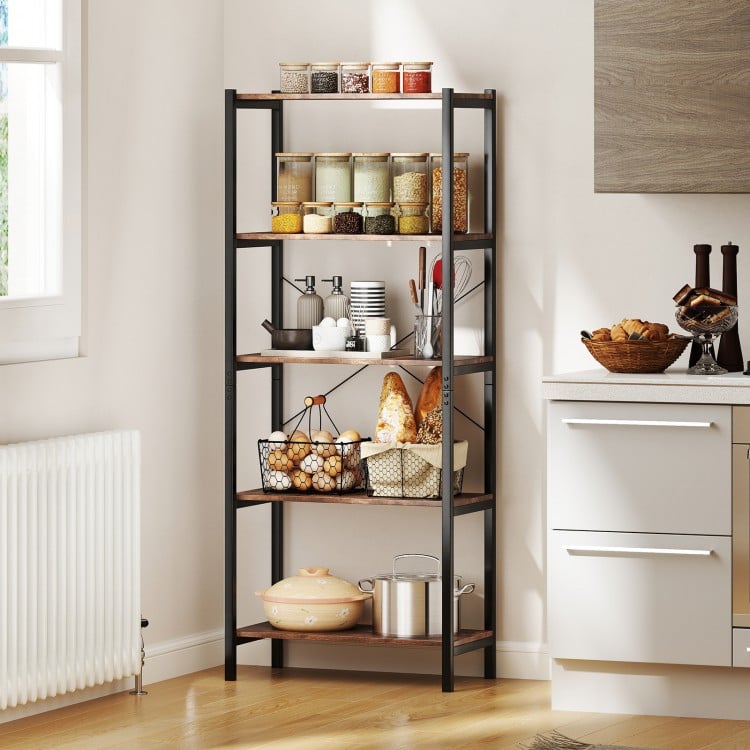 5-Tier Industrial Bookshelf Display Storage Rack with Metal Frame-Gray