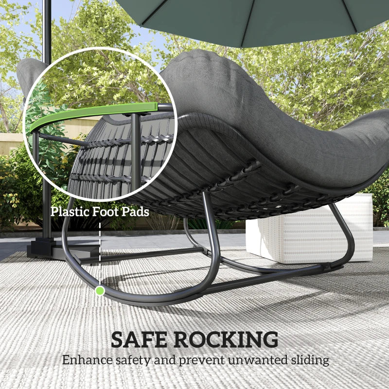 Outdoor Rocking Chair, Oversized Patio Egg Chair with Padded Cushion, Rattan Wicker for Indoor, Backyard, Dark Grey