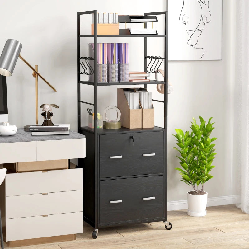 Mobile Filing Cabinet 2 Drawer File Cabinet with Key Adjustable Hanging Bar for Letter A4 and Legal Size Black