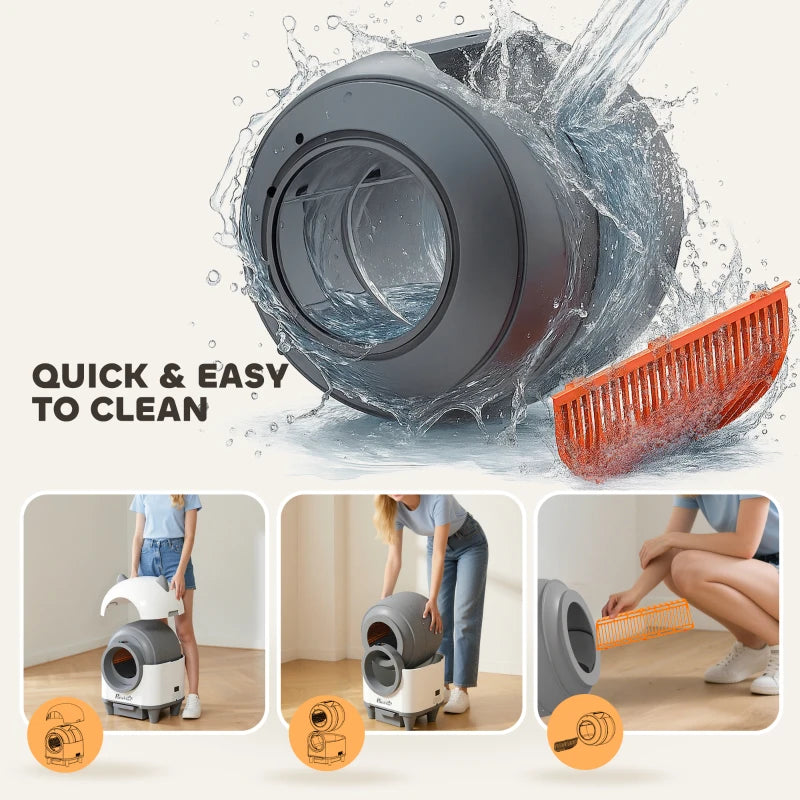 Automatic Cat Litter Box with App Control, Odor Isolation, Safety Protection, Anti-Pinch, 1 Roll Garbage Bag