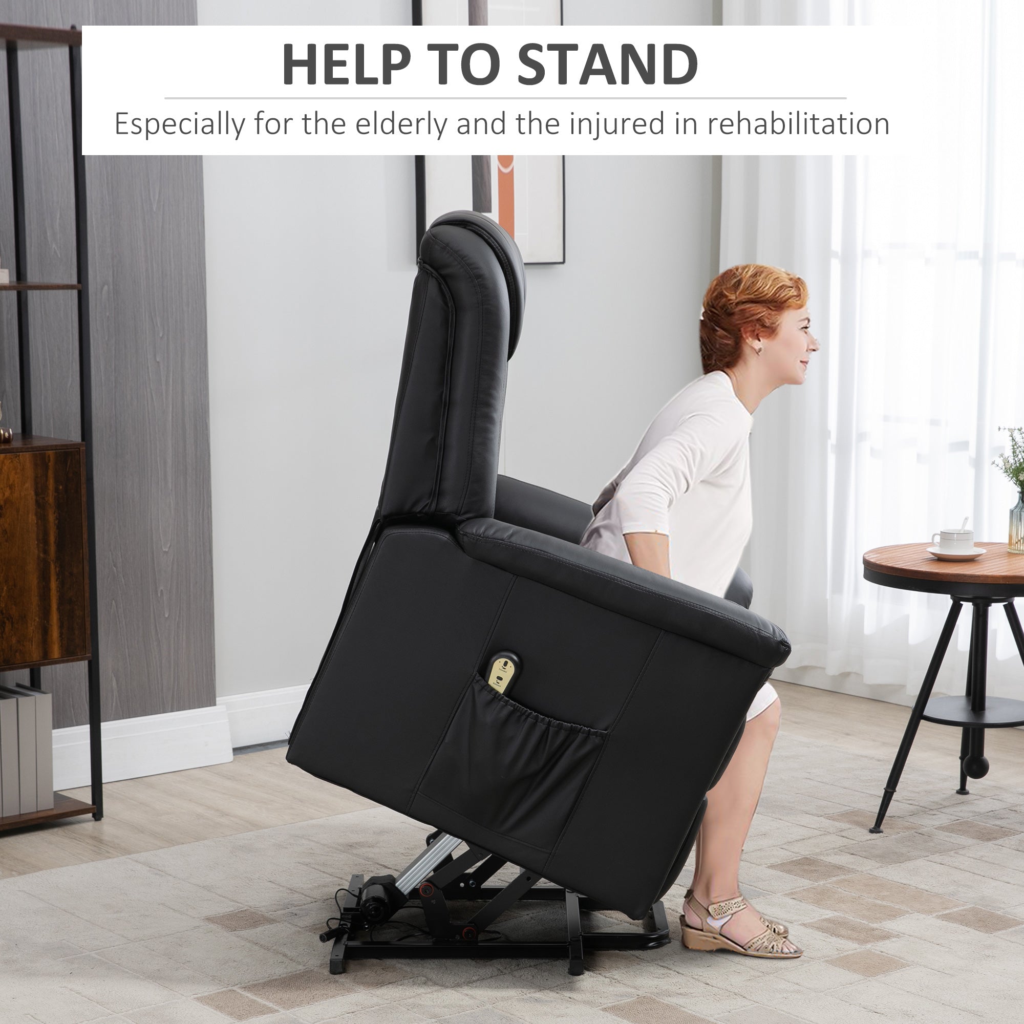 HOMCOM Electric Power Lift Recliner for Seniors PU Leather Sofa with Footrest Remote Black Living Room