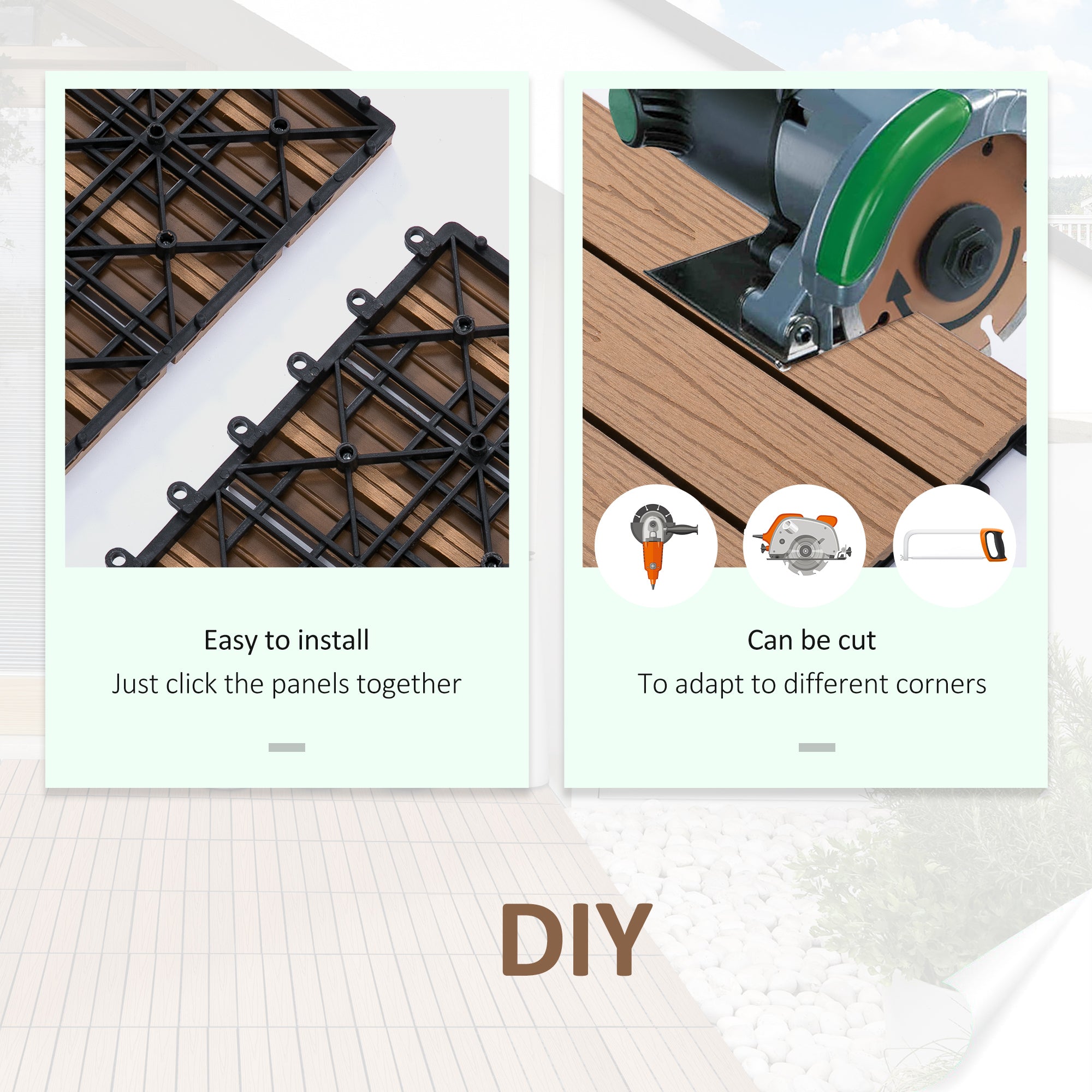 Outsunny Outdoor Deck Tiles 11 Pack HDPE Interlocking Waterproof Non-slip 12 x 12 Inch