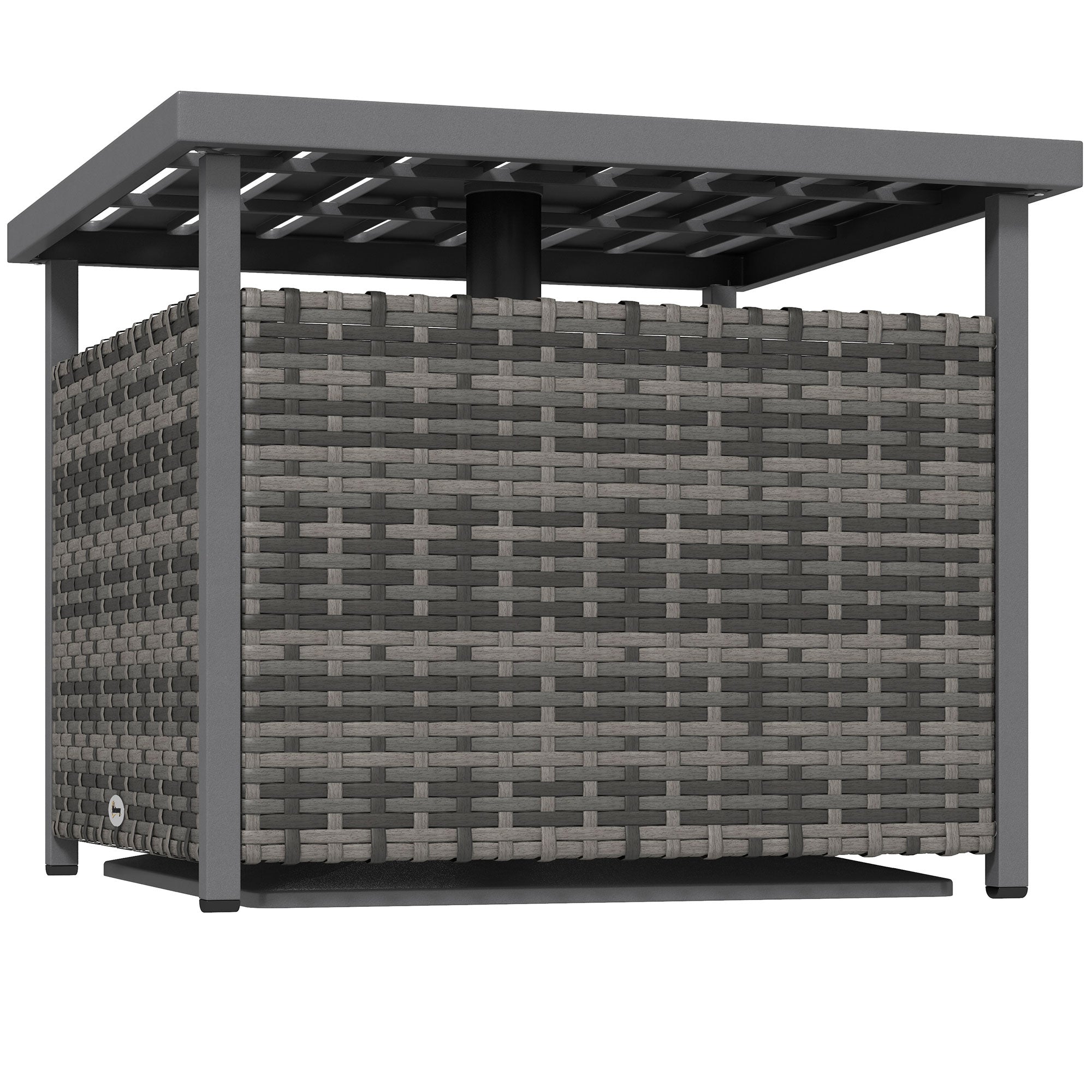 Outsunny Mixed-Grey Rattan Wicker Patio Coffee Table Outdoor with Umbrella Hole for Backyard
