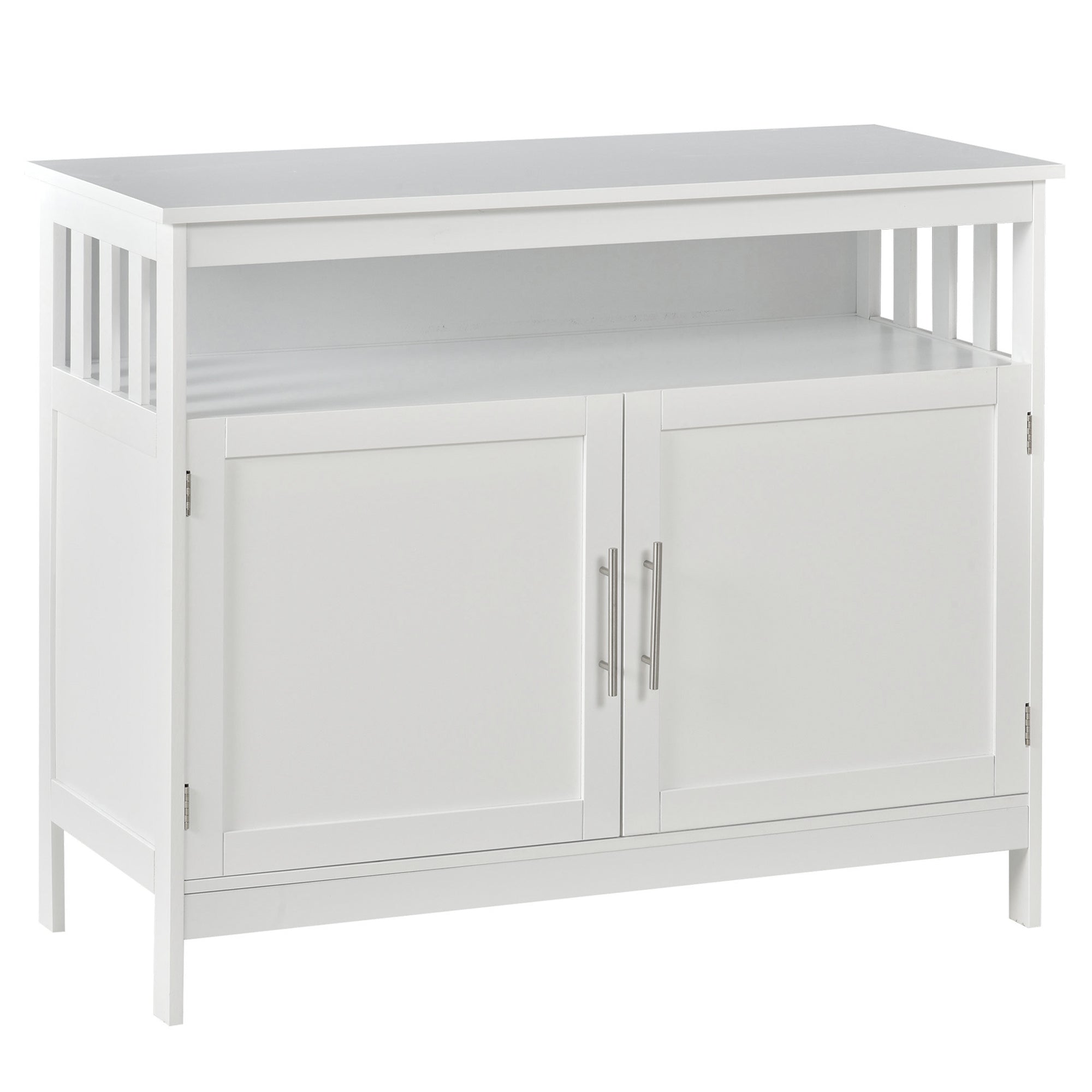 HOMCOM Classic Storage Console: Kitchen Sideboard Bar Cabinet, Buffet Cabinet with 2-Level Cabinet and Open Shelf, Crisp White