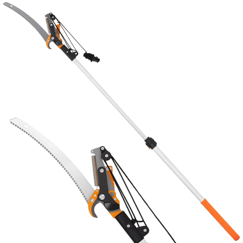 6.5ft 2-In-1 Manual Pole Saw for Tree Trimming, Aluminium Telescopic Long Reach Pole Pruner with Sharp 65Mn Steel Blade