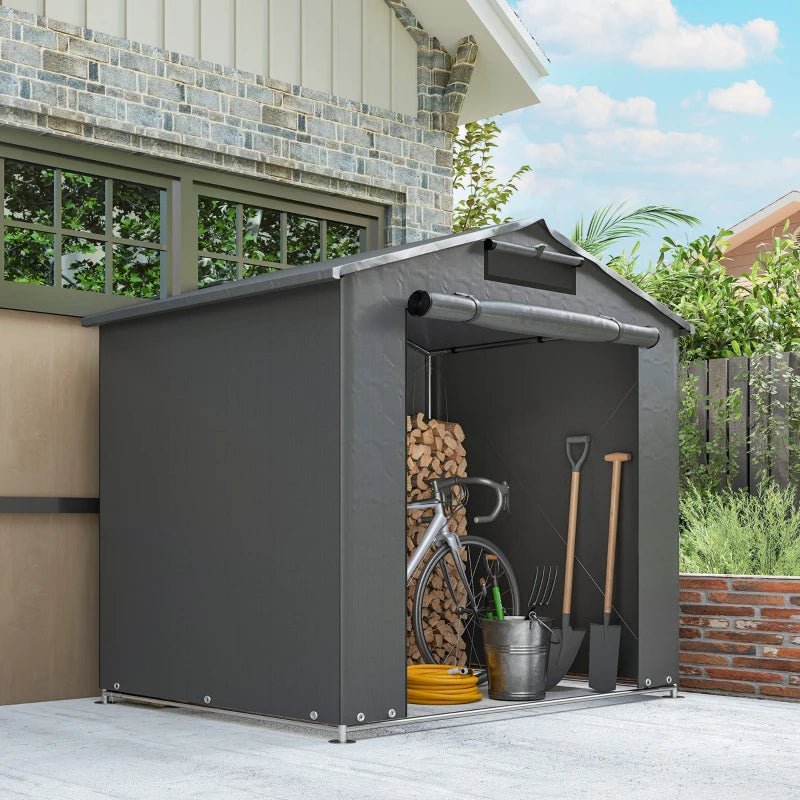 6' x 4' Portable Shed, Waterproof Bike Tent with Roll-up Zipper Door, Vent and Galvanised Metal Frame, Dark Grey