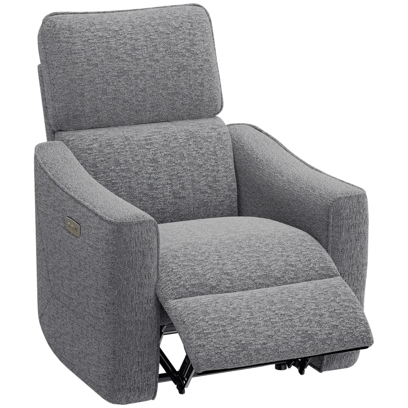 Power Recliner Chair, Linen-look Fabric Upholstered Recliner Chair with USB Ports, Footrest, Dark Grey