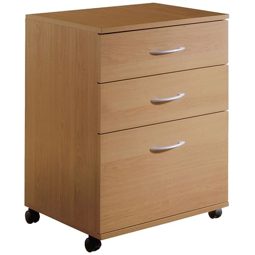 Contemporary 3-Drawer Mobile Filing Cabinet in Natural Maple Finish - Free Shipping
