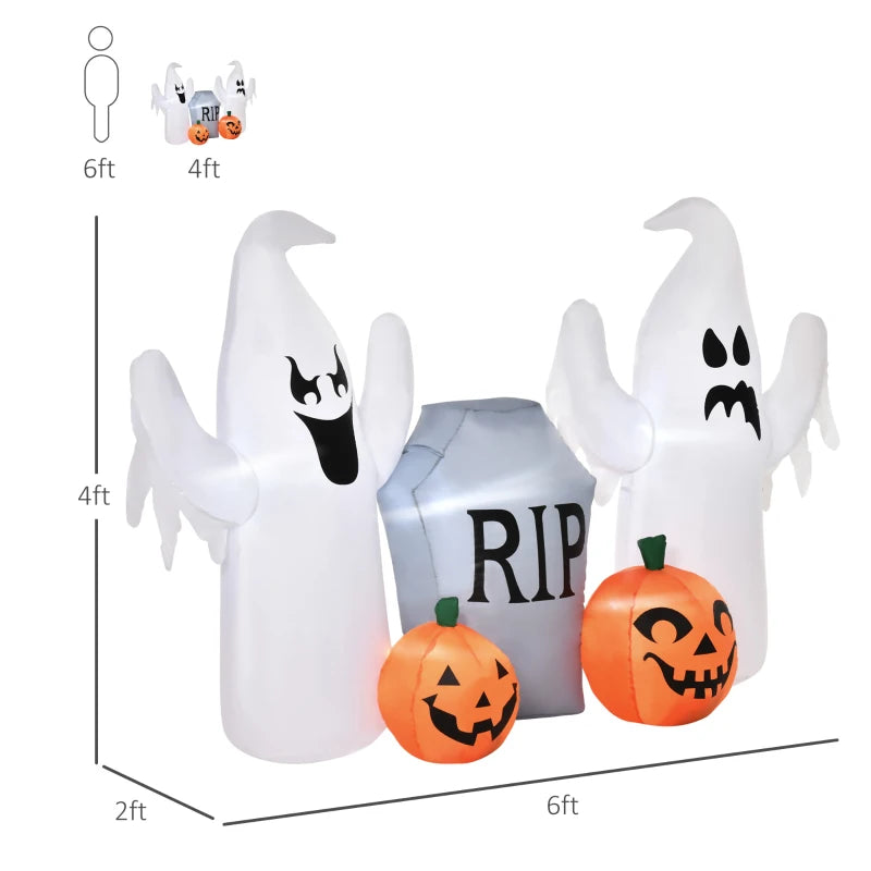 Outsunny 7ft Inflatable Halloween Ghost with Horns – LED Blow-Up Yard Display with Flame Effect
