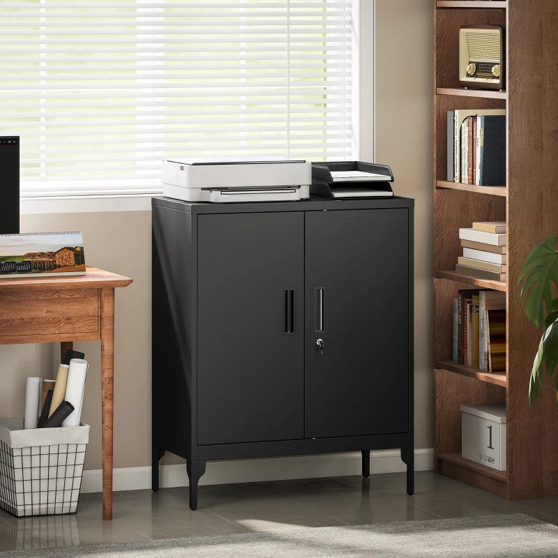 Office Storage Cabinet with Lock, Filing Cabinet with Adjustable Shelves and Doors for Home Office, Garage, Black