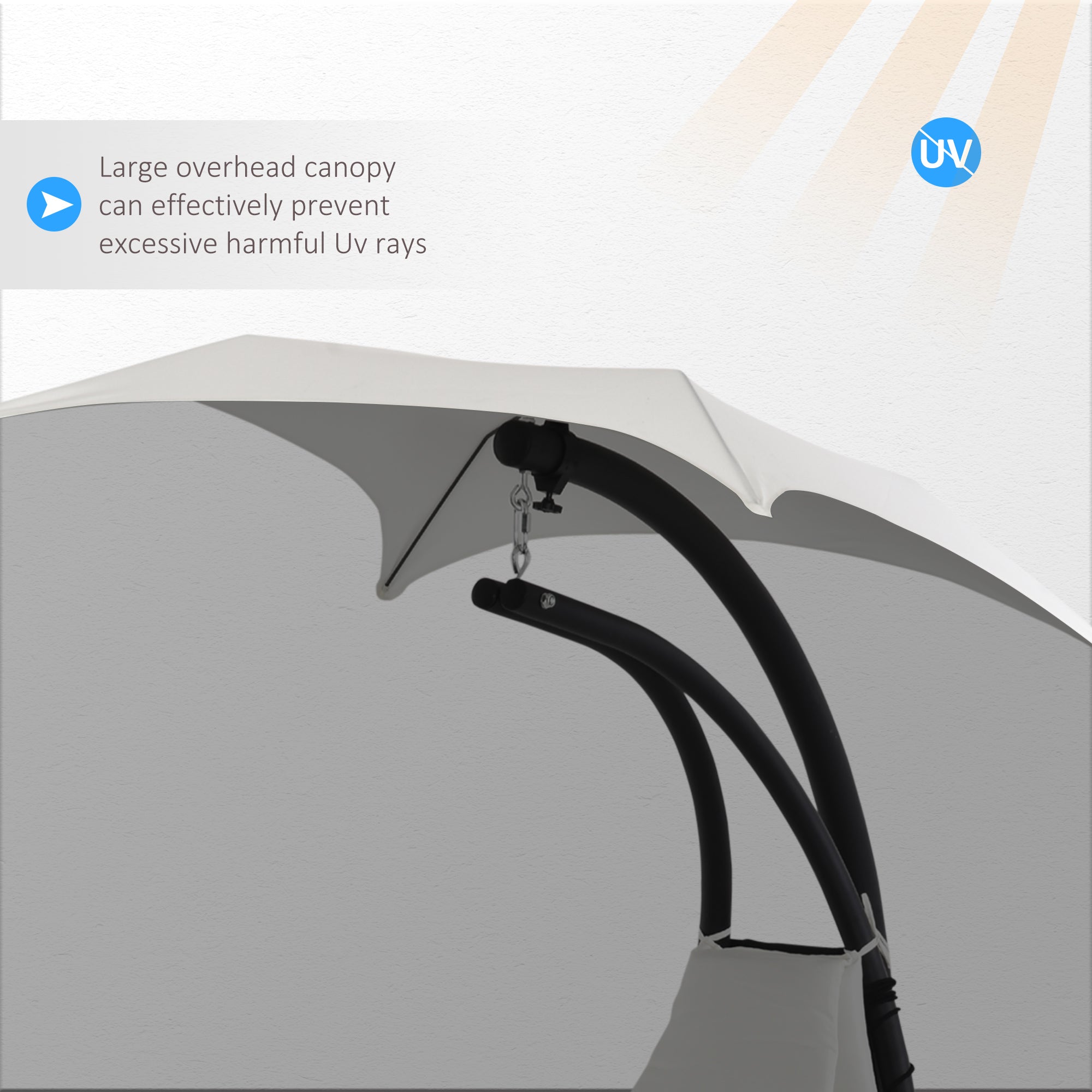 Outsunny Cream White Floating Chaise Lounge: Outdoor Hanging Hammock Swing Chair with Arc Stand & Canopy for Patio, Porch