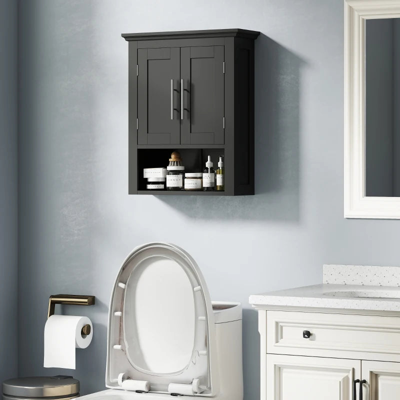 Bathroom Wall Cabinet, Medicine Cabinet, Toilet Storage Cabinet with Shelf for Living Room and Entryway, Black