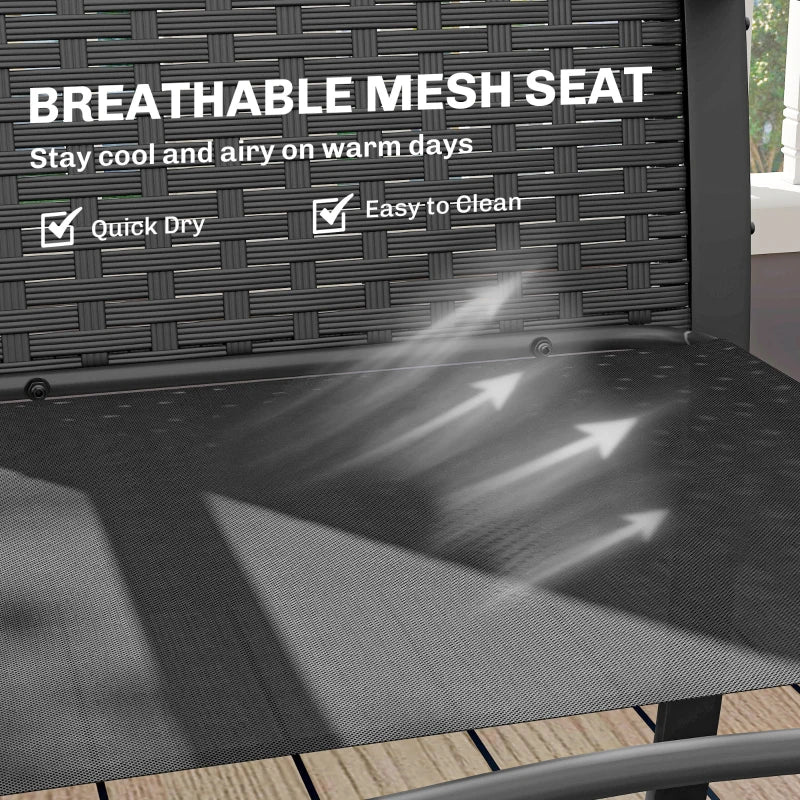 Outdoor Bistro Set, 3 Piece Wicker Patio Furniture with Mesh Seat, Glass Table, Cushions for Porch, Balcony, Grey