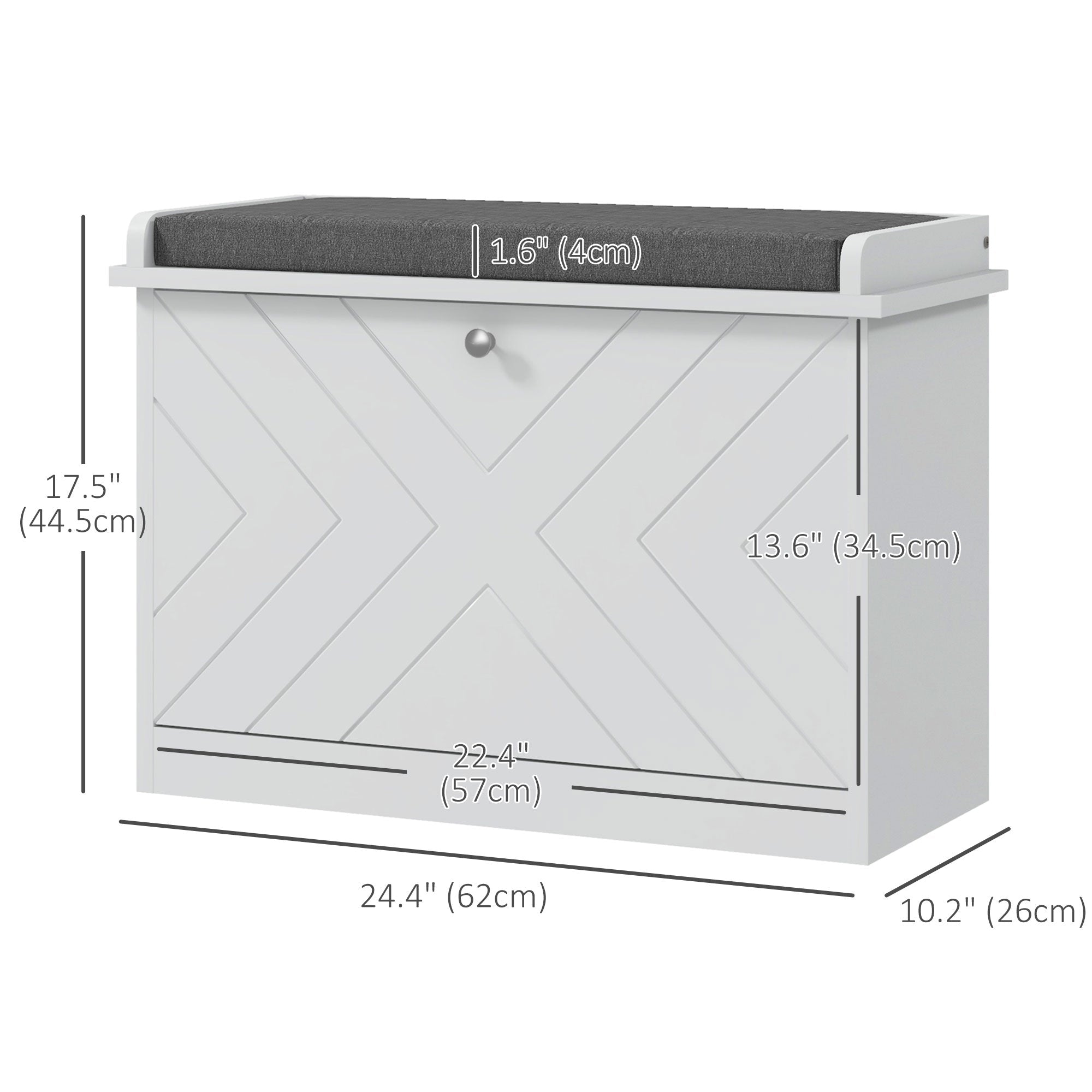 HOMCOM Entryway Shoe Bench with Storage Flip Drawer Adjustable Shelf for 6 Pairs Cushioned Hallway Bench White