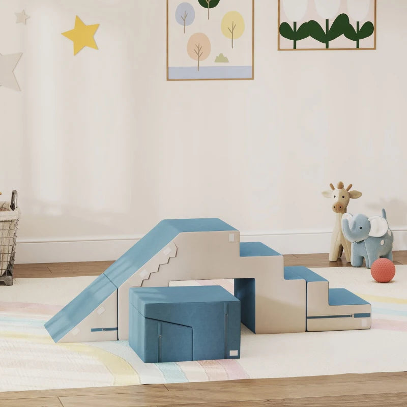 Qaba 2-Piece Climbing Foam Blocks for Toddlers with Detachable Cover, Indoor Climb and Crawl Activity PlaySet, Blue