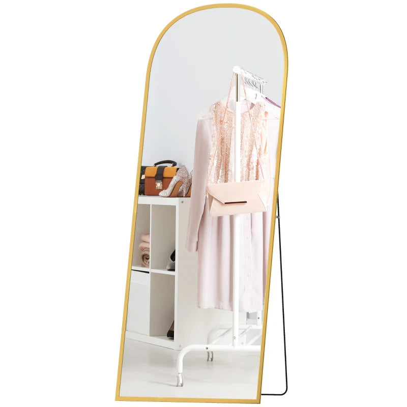 Arched Standing Mirror, 64" x 24" Full Length Mirror, Free Standing or Wall Mounted for Living Room, Bedroom, Gold