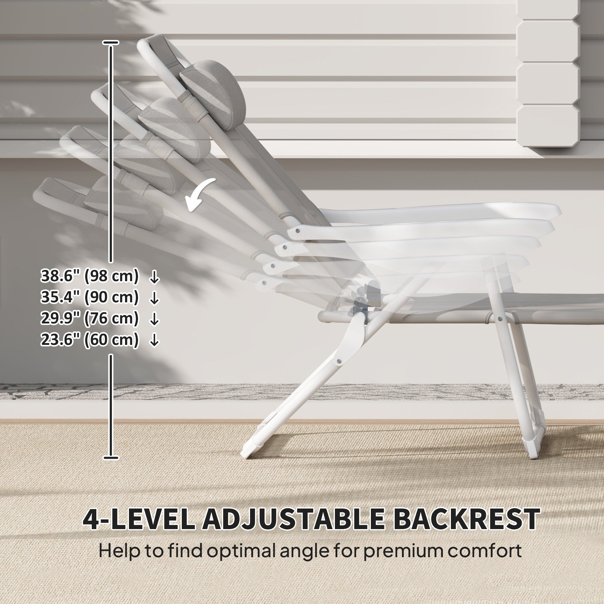 Outsunny Outdoor Sun Lounger, Folding Chaise Lounge with 4-level Adjustable Backrest, Light Grey