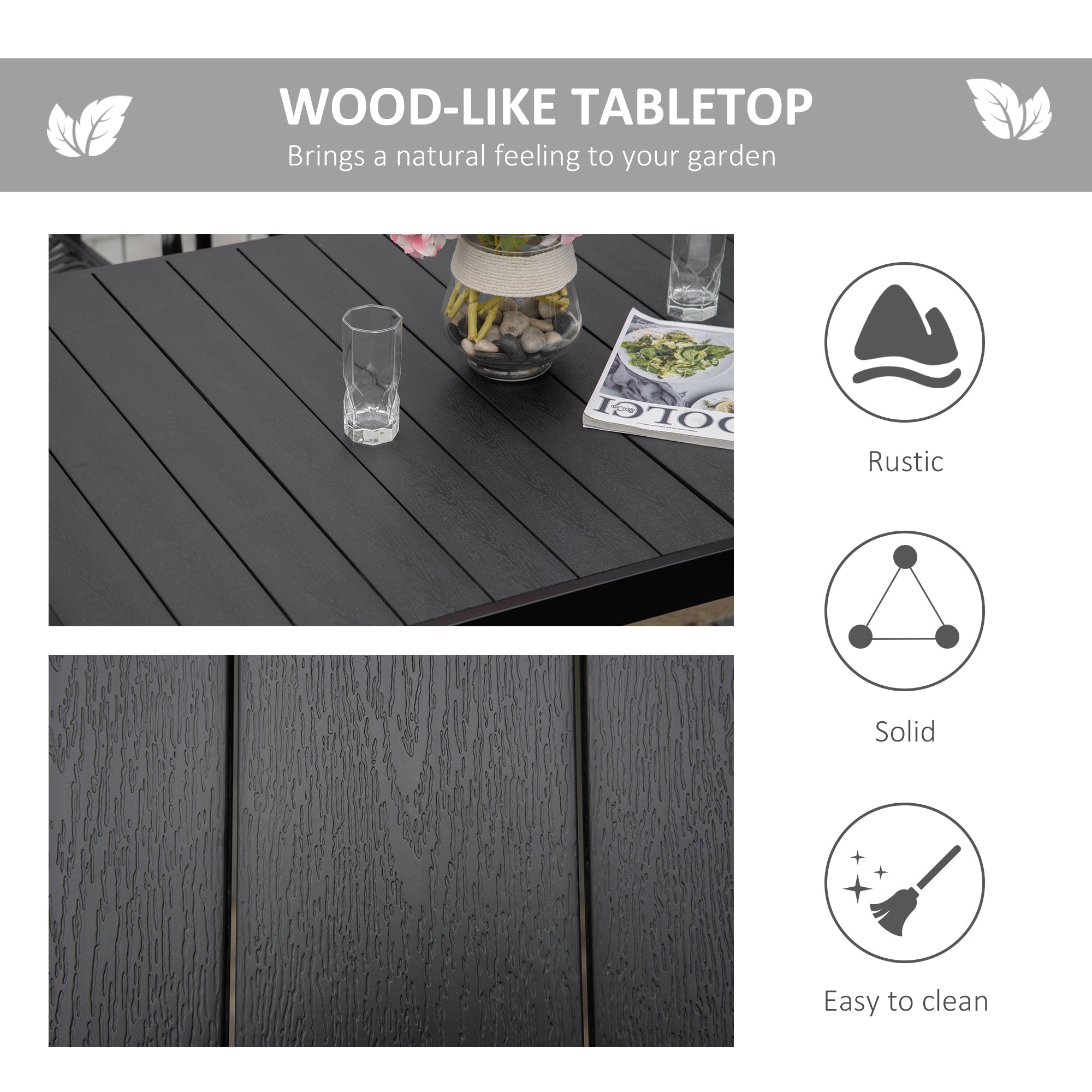 Outsunny Outdoor Dining Table for 6 Rectangular Aluminum Patio Table Garden Lawn Backyard Black