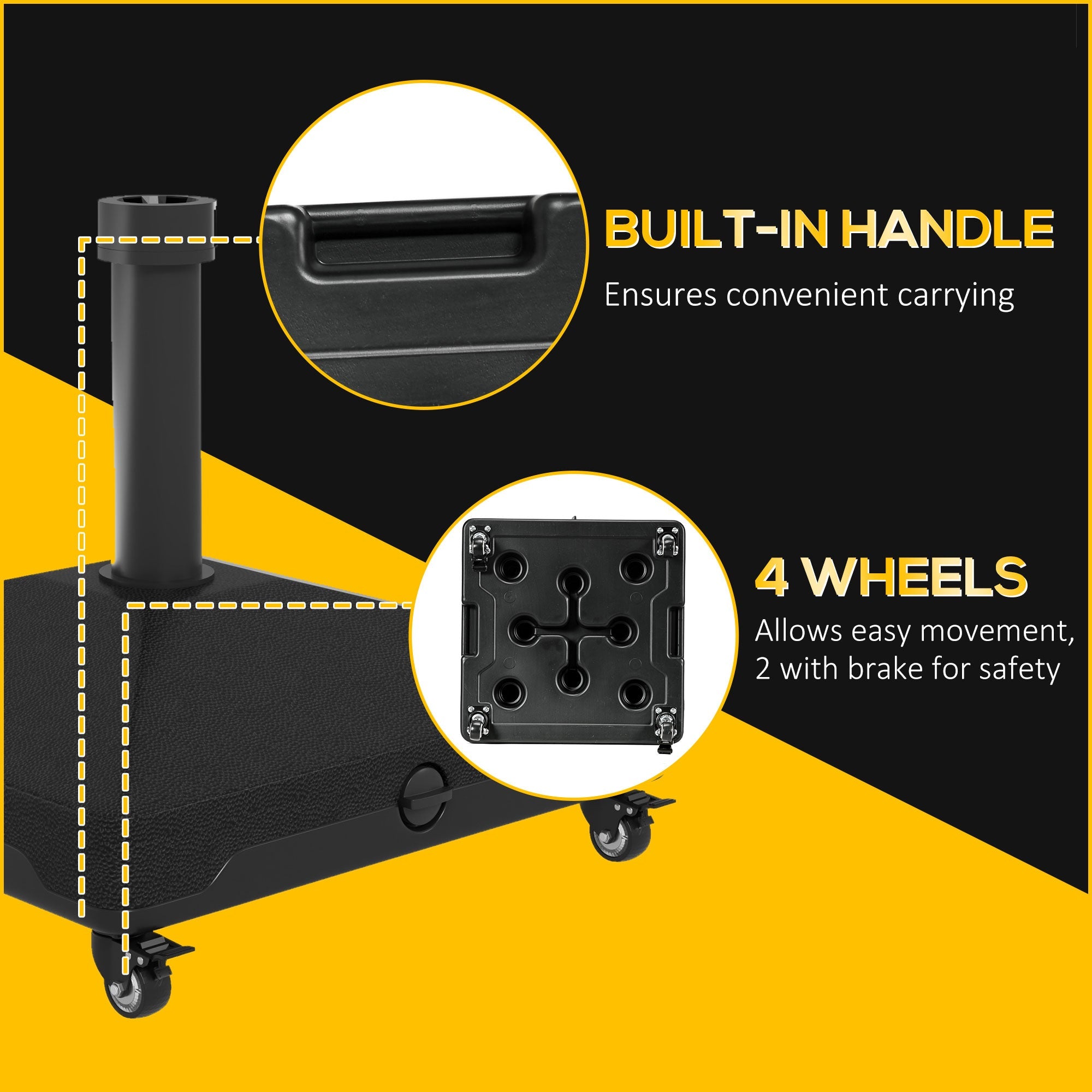 Outsunny Rolling Umbrella Base Stand: Mobile Fillable with Wheels for Patio Outdoor Steel Pole Black