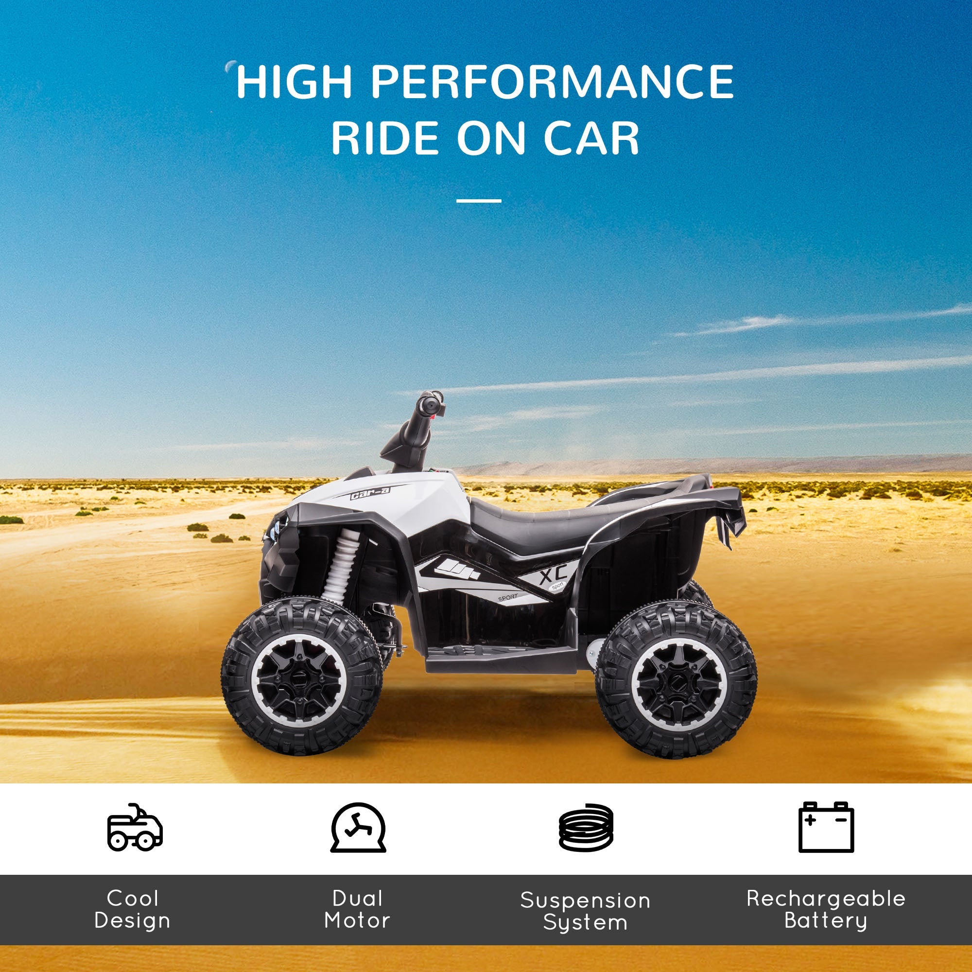 Aosom Kids 4 Wheeler Quad with Music, MP3, Headlights, High & Low Speed, Kids ATV for 3-5 Years Old Boys & Girl, White
