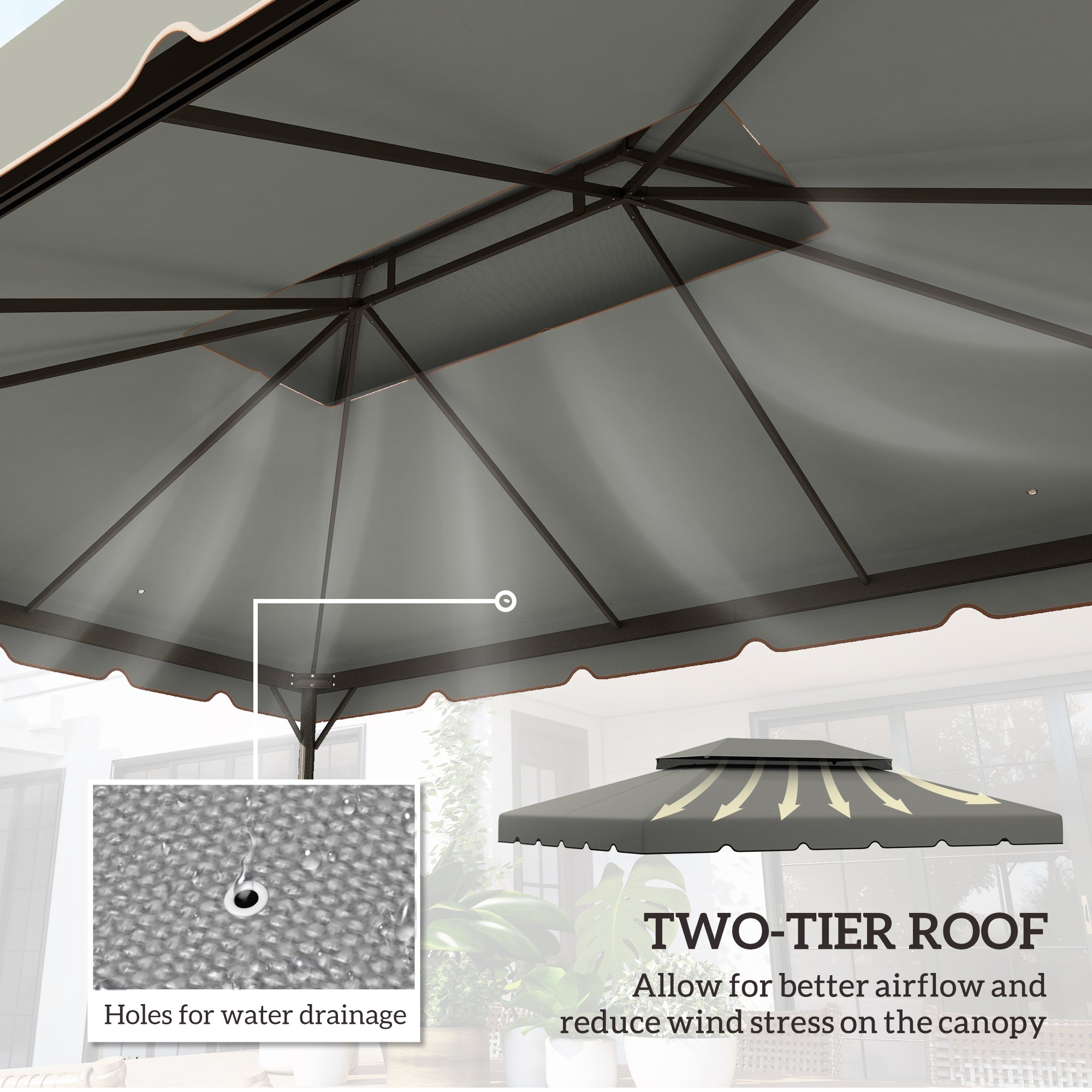 Outsunny 12.8' x 9.5' Gazebo Replacement Canopy, Gazebo Top Cover with Double Vented Roof for Garden Patio(TOP ONLY), Grey