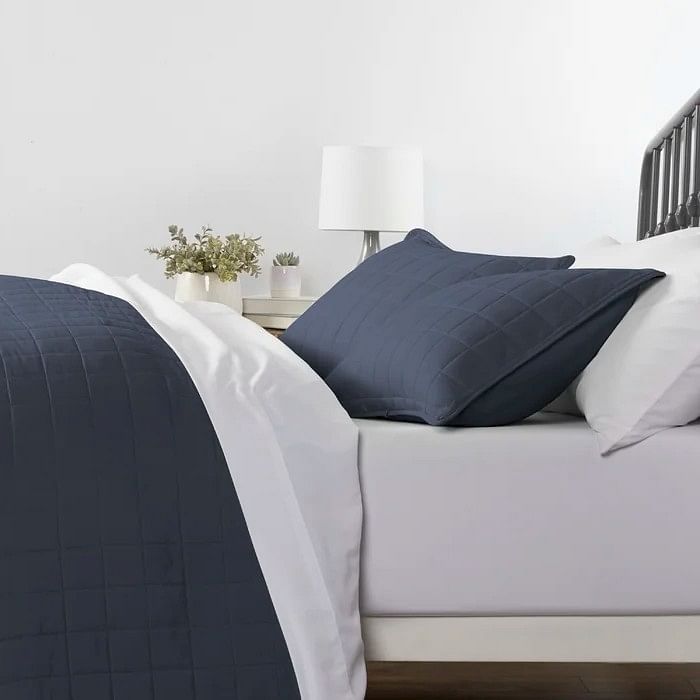 3 Piece Microfiber Farmhouse Coverlet Bedspread Set Navy, Full/Queen - Free Shipping
