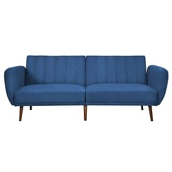 Modern Scandinavian Blue Linen Upholstered Sofa Bed with Wooden Legs - Free Shipping