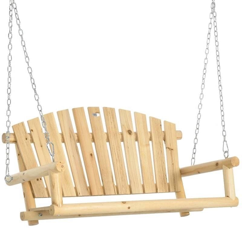 Natural Wooden 2-Seater Hanging Outdoor Porch Swing - Free Shipping