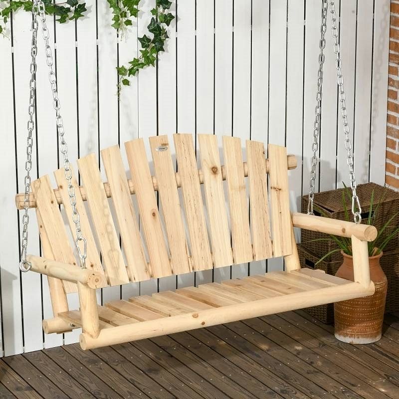 Natural Wooden 2-Seater Hanging Outdoor Porch Swing - Free Shipping