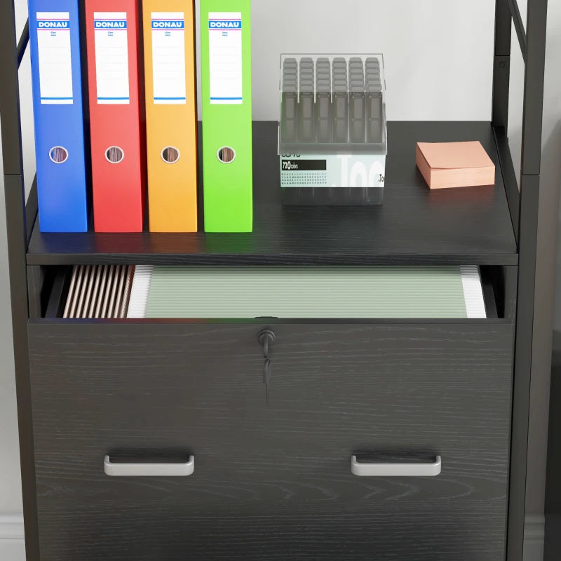 Mobile Filing Cabinet 2 Drawer File Cabinet with Key Adjustable Hanging Bar for Letter A4 and Legal Size Black