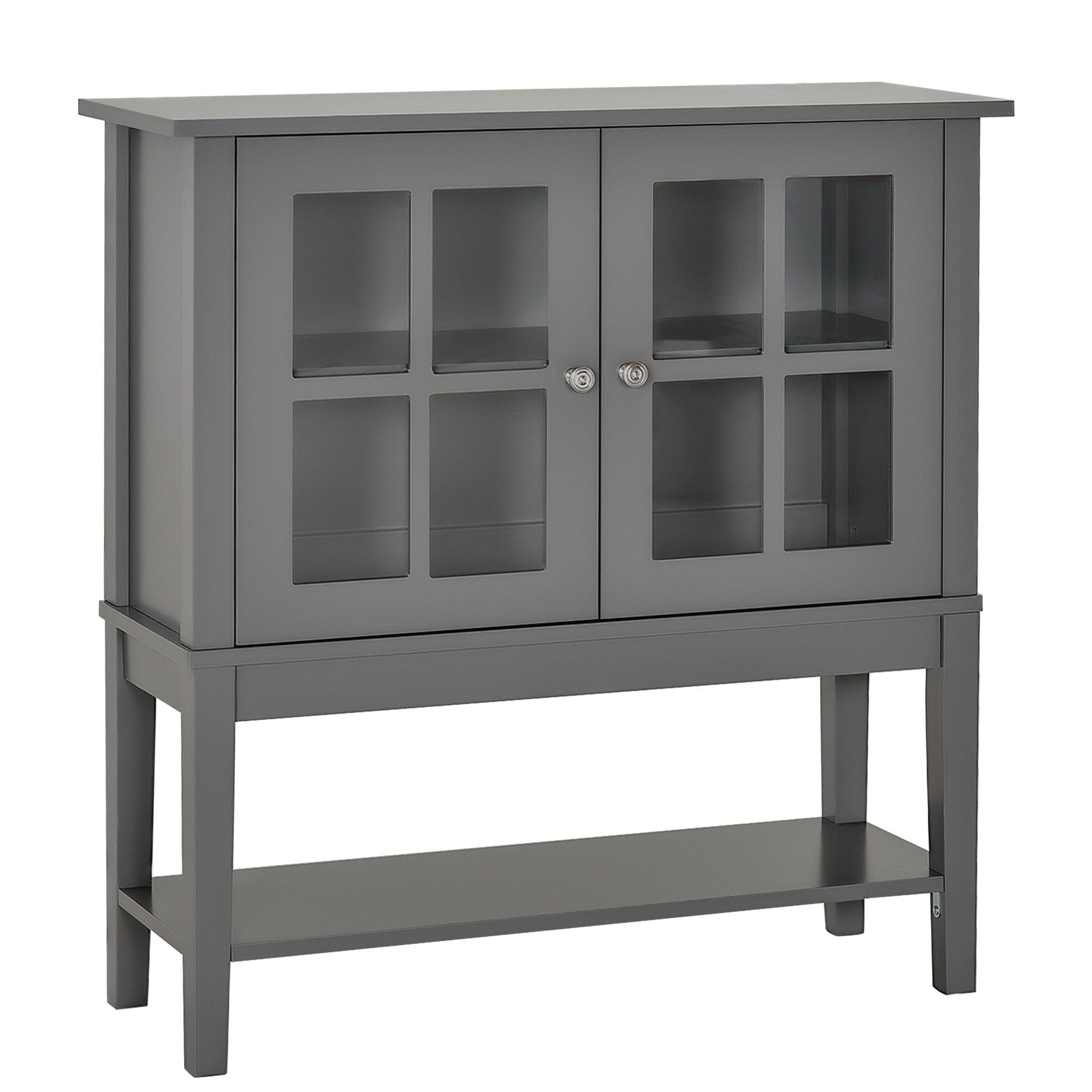 HOMCOM Contemporary Buffet Console: Modern Sideboard Bar Cabinet with Glass Doors, Kitchen Dining Room Furniture, Dark Grey