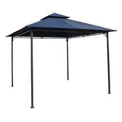 10Ft x 10Ft Outdoor Garden Gazebo with Iron Frame and Navy Blue Canopy - Free Shipping