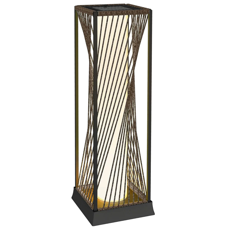 Rattan Solar Floor Lamp, Decorative Outdoor Lamp with Auto On/Off LED Lights, IP44 for Patio, Porch, Pathway, Brown