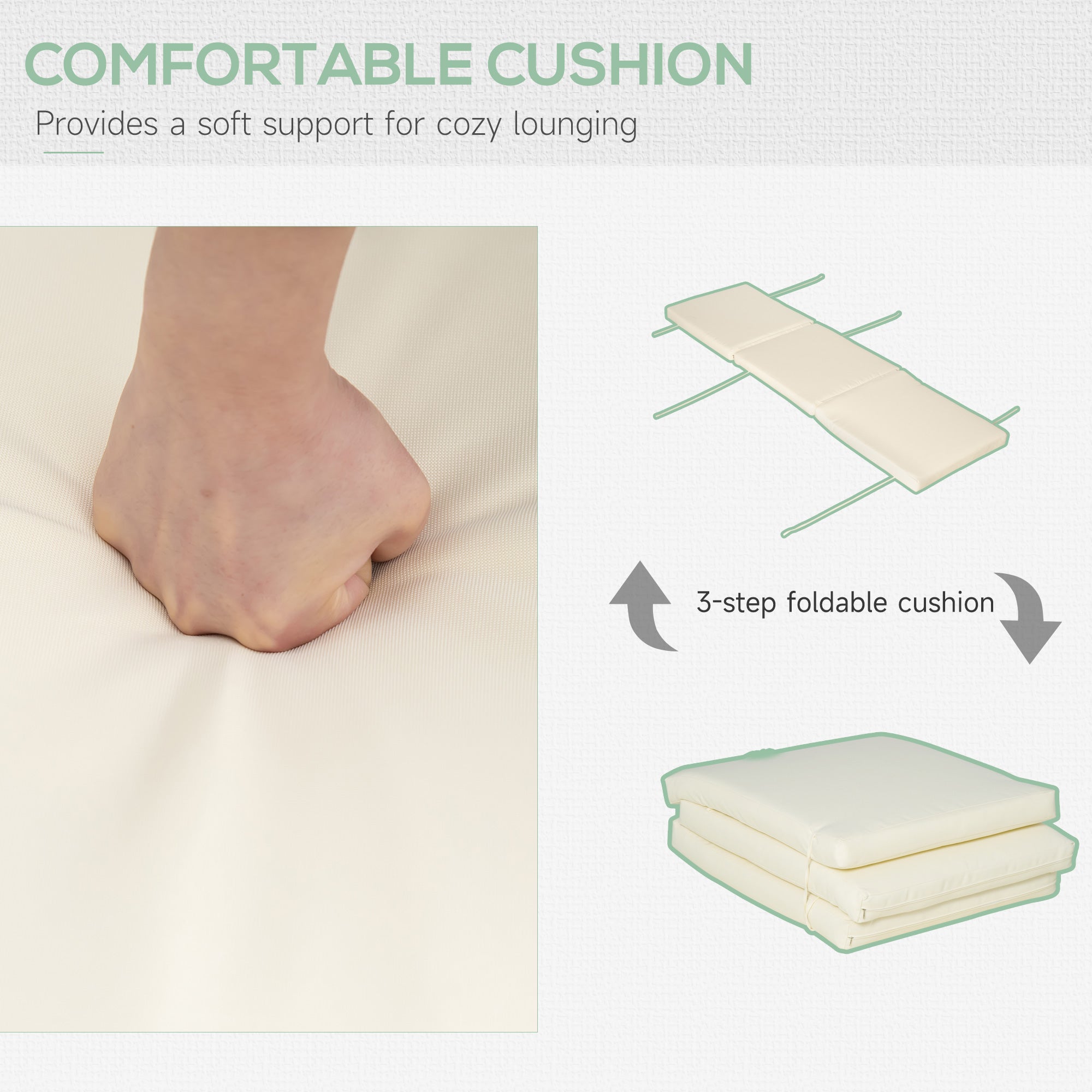 Outsunny Sun Lounger Foldable Wooden Outdoor Garden Chair with 4-Position Adjustable Back and Soft Cushion White