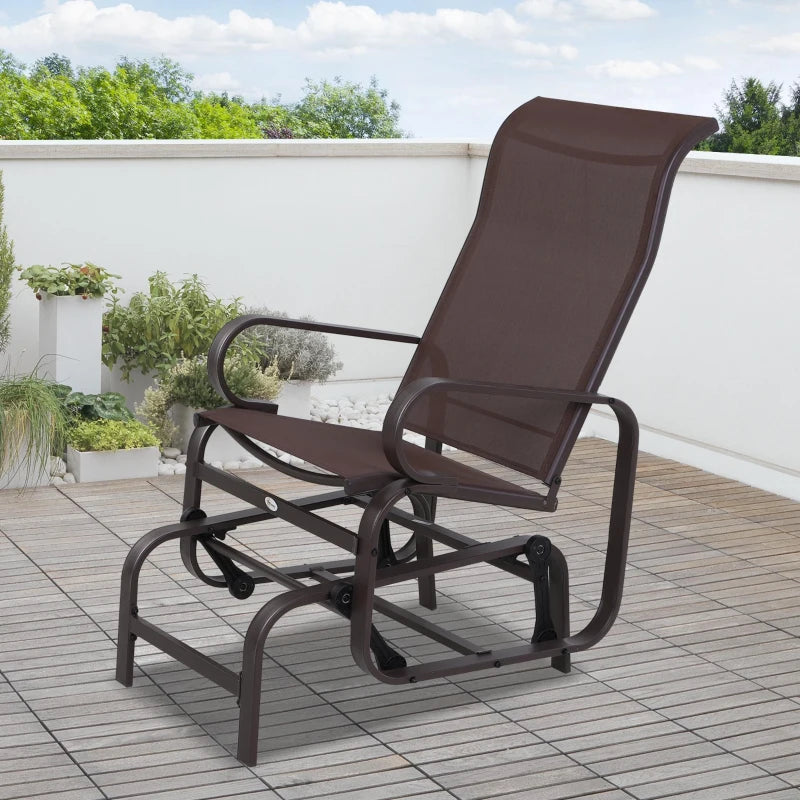 Patio Glider with Breathable Mesh Fabric, Outdoor Glider Chair, Garden Rocking Gliding Seat for Patio, Yard, Porch, Brown