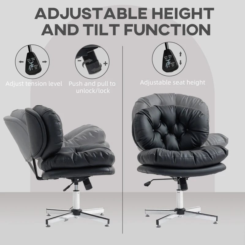 Computer Desk Chair, Armless Office Chair with Wide Padded Seat and Adjustable Height, Black
