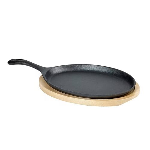 9-inch Cast Iron Flat Skillet Frying Pan Griddle with 10.5-inch Oval Wood Trivet - Free Shipping
