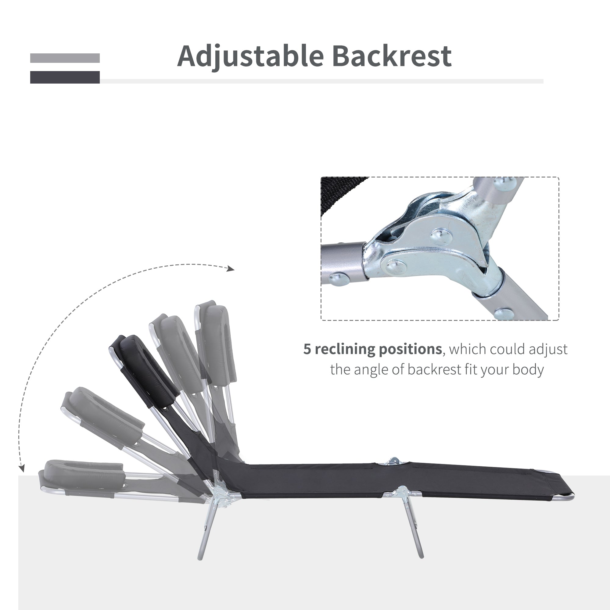 Outsunny Adjustable Folding Chaise Lounge with Face Hole Beach Camping Recliner Sunbed Black
