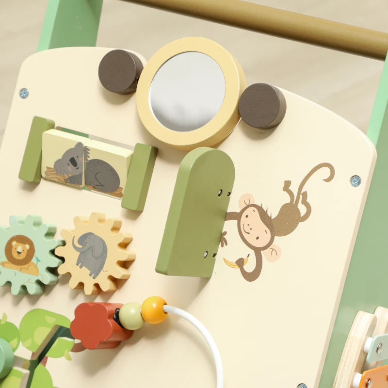 Qaba Wooden Baby Walker, Push Along Walker Toys with Speed Control, Xylophone, gears and Bead Maze, Green