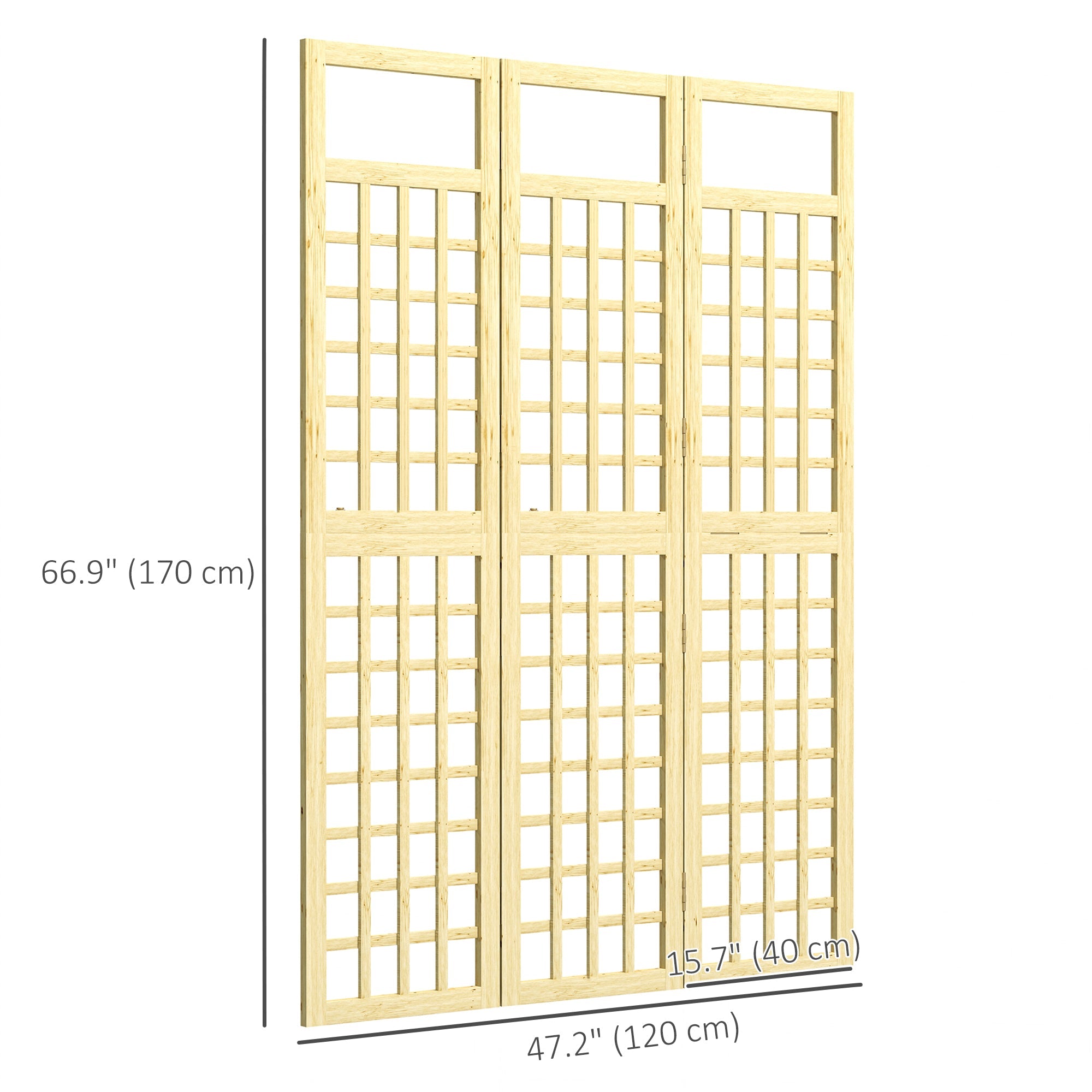 Outsunny 3 Panel Outdoor Wood Privacy Screen, Folding Room Divider/Trellis for Home, Patio, 47.2" x 66.9", Natural Wood