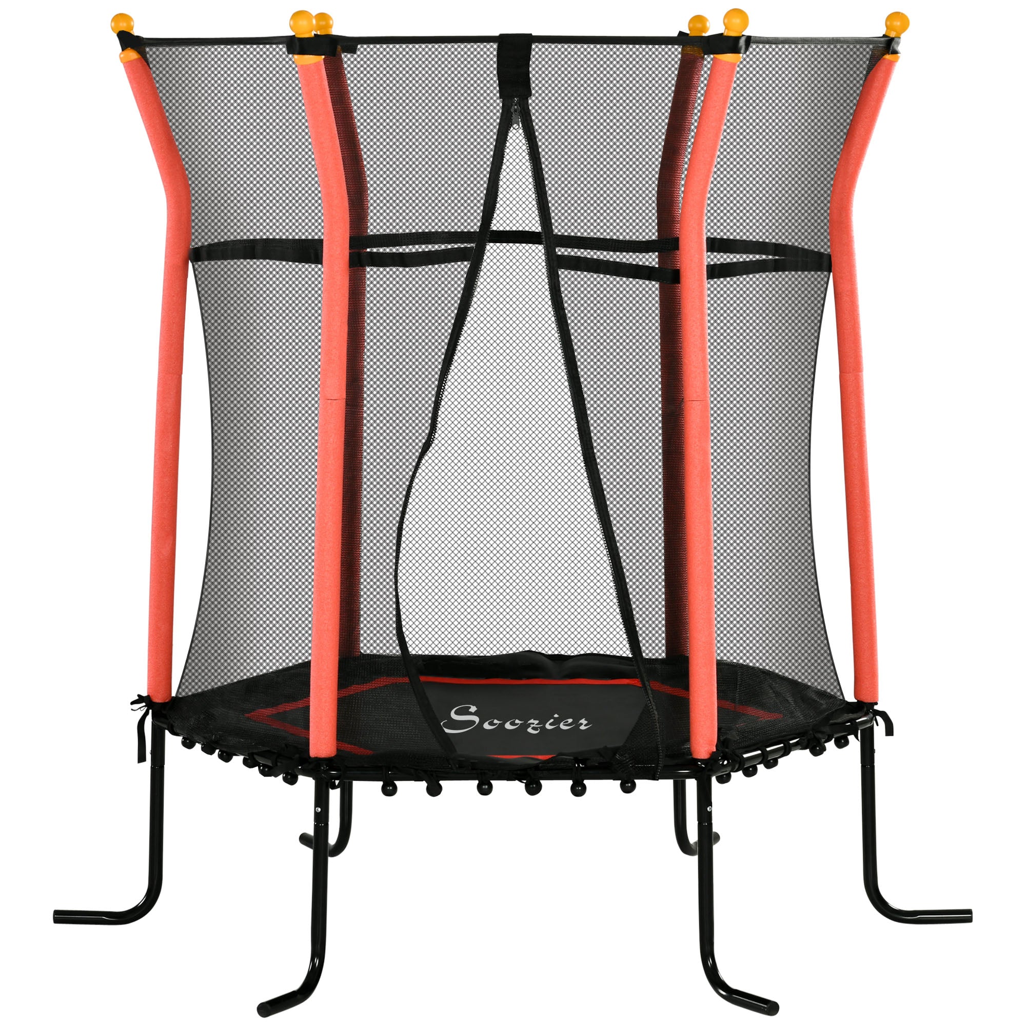 Soozier 64" Kids Trampoline Indoor/Outdoo with Enclosure Net Elastic Thick Padded Pole Gift for Ages 3-10 Years Old Red