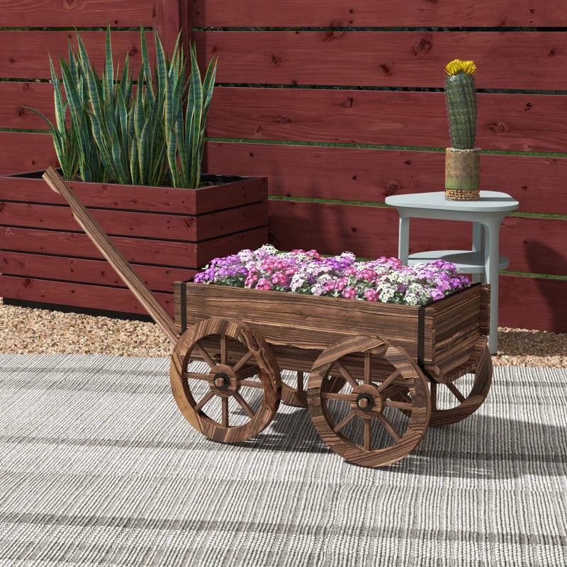 Raised Garden Bed, Wooden Wagon Planter Boxes with Drainage Holes, for Vegetables Flowers Herbs, Carbonized