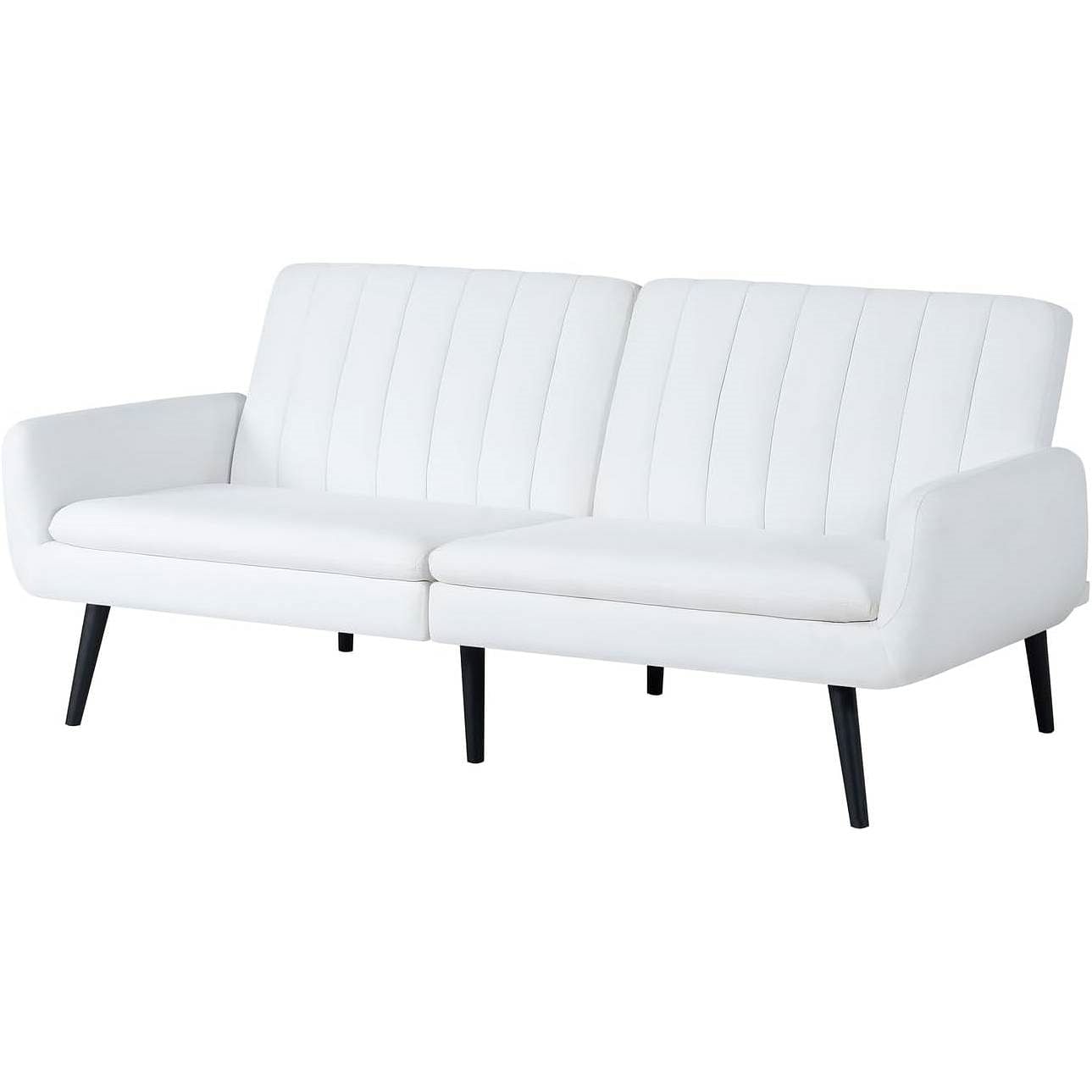 Modern Mid-Century Futon Sleeper Sofa Bed in White Linen Fabric - Free Shipping