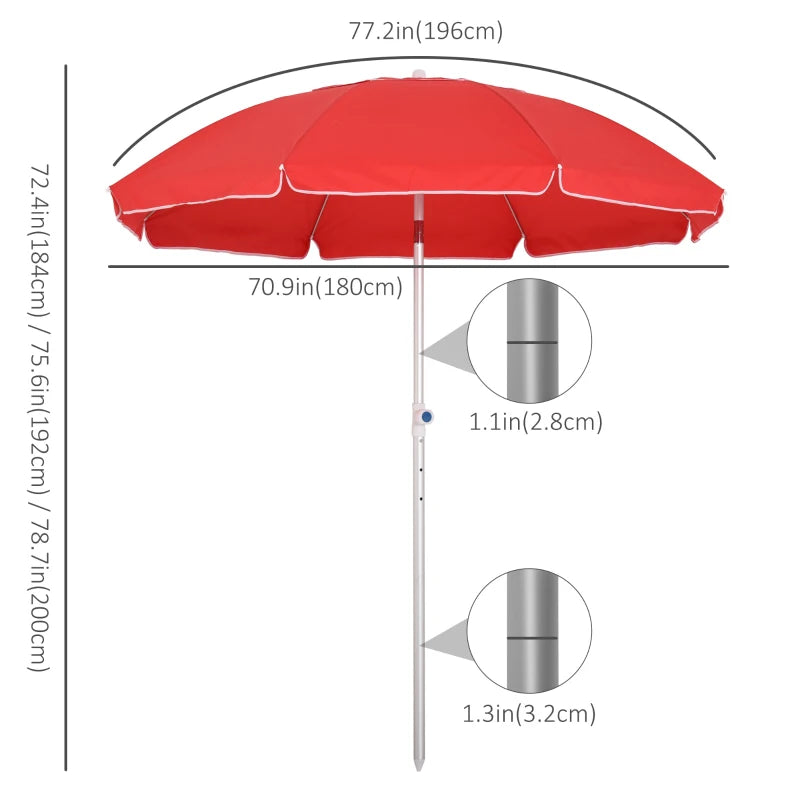Arc. 6.4ft Beach Umbrella with Aluminum Pole Pointed Design Adjustable Tilt Carry Bag for Outdoor Patio Red