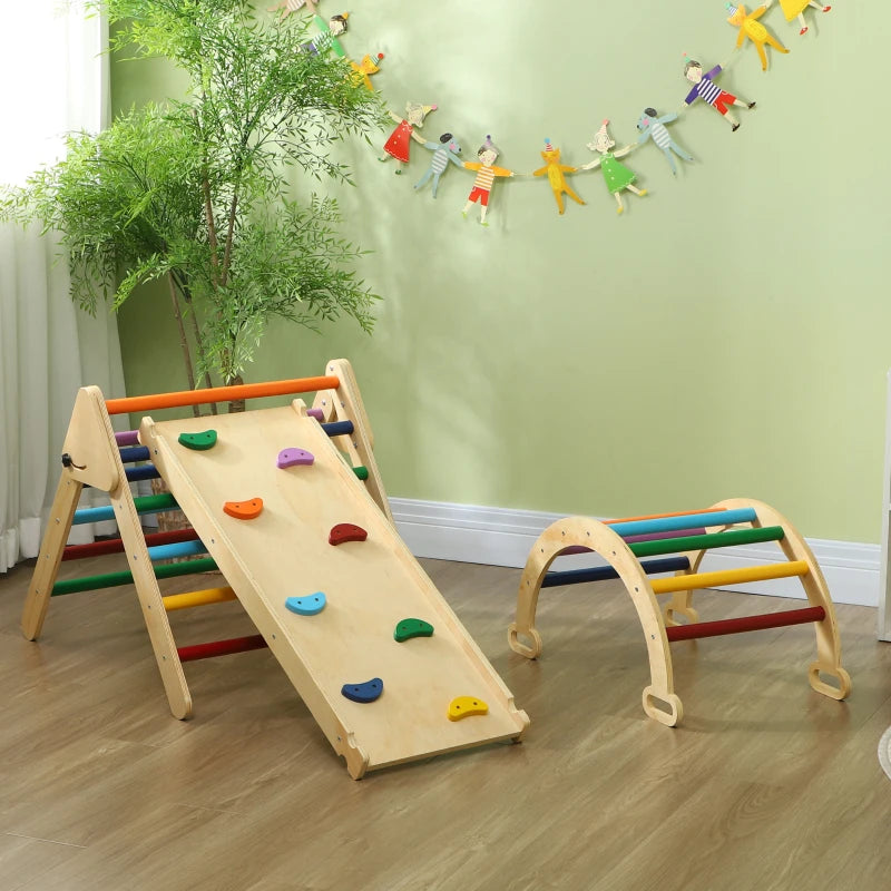 Qaba 5 in 1 Pikler Triangle Set with Ladder, Ramp, Arch, for 18-48 months, Multicolour
