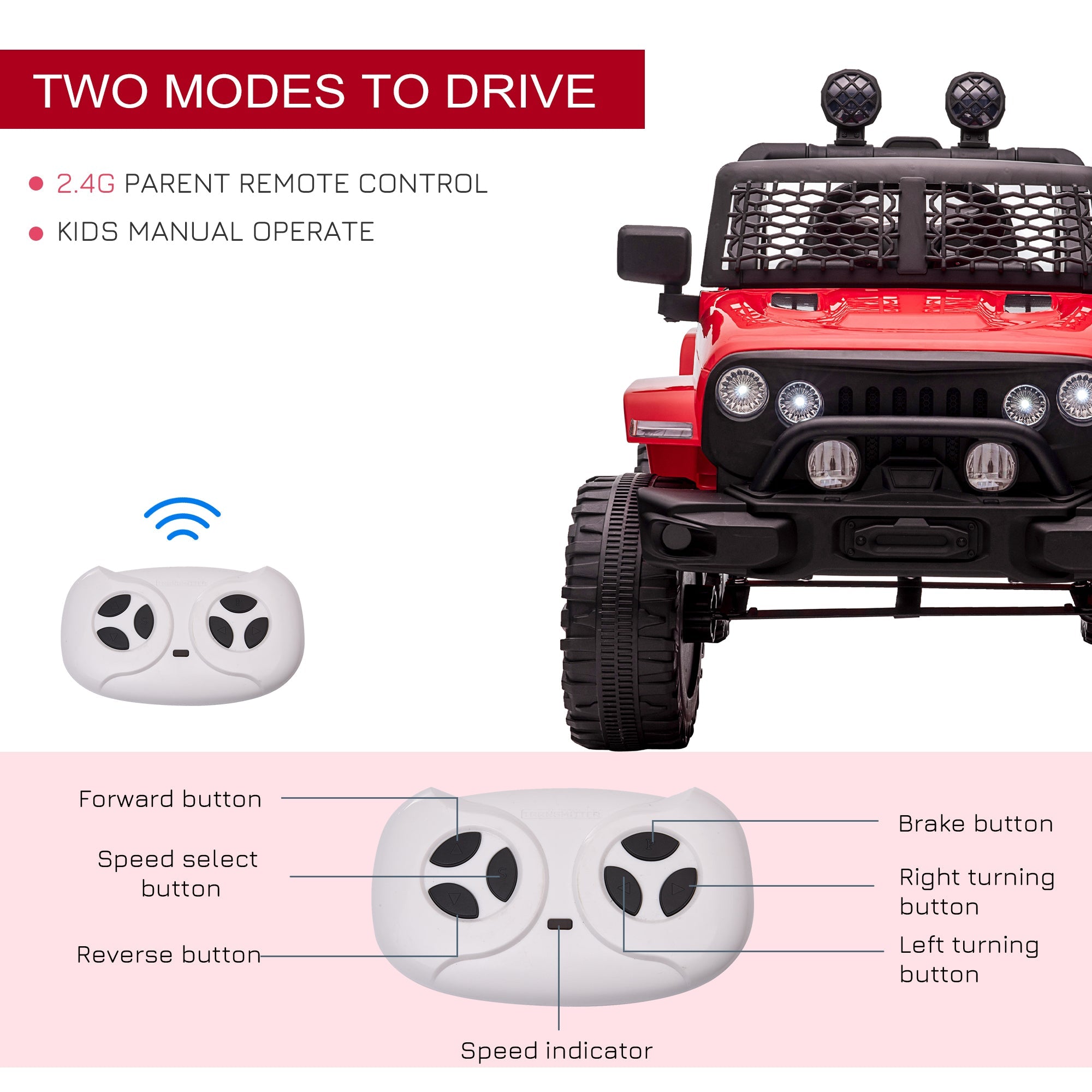 Aosom 12V Kids SUV Ride On Car, Off-Road Truck with Remote Control, Adjustable Speed, Red - Ultimate Adventure Toy