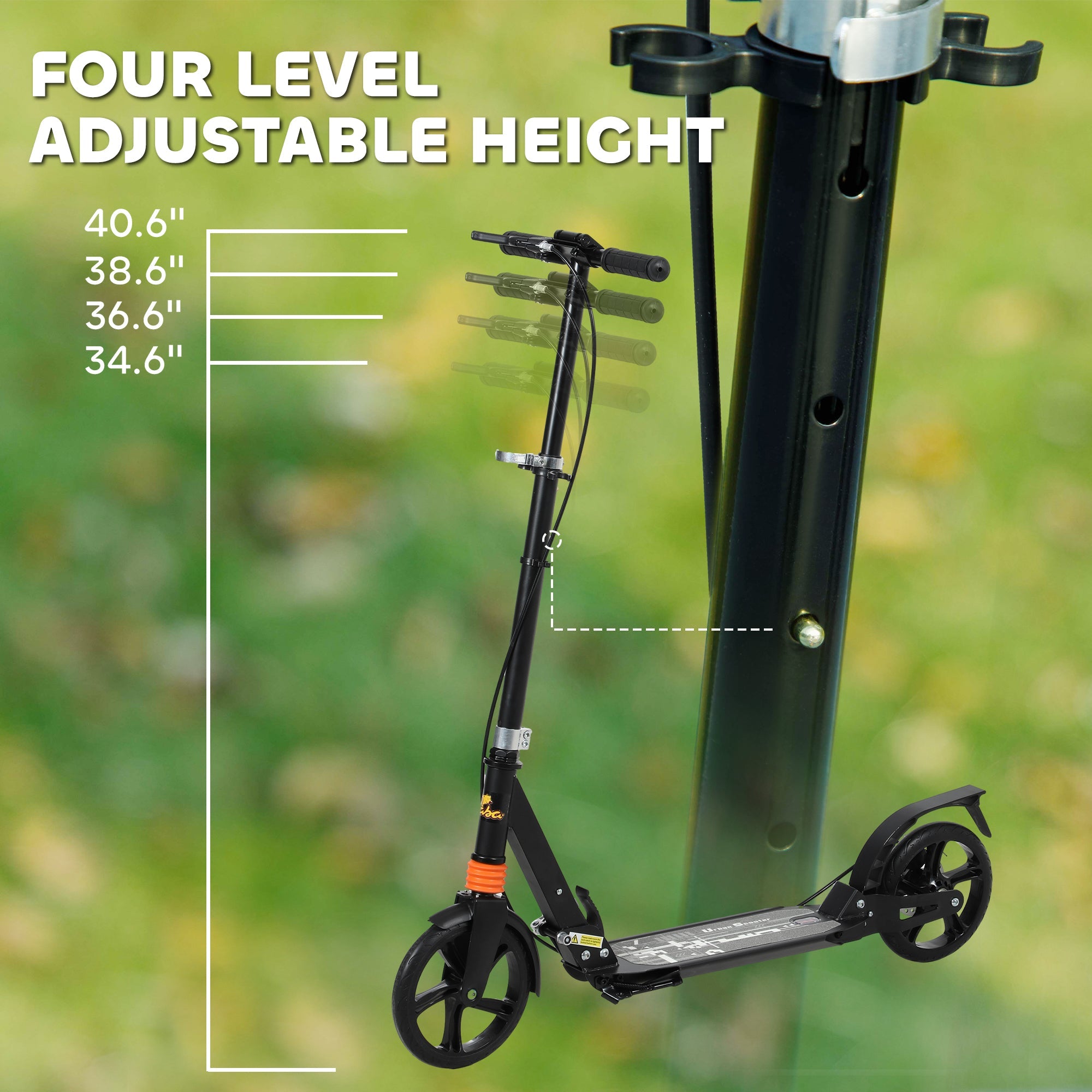 Qaba Foldable Kids Scooter with 4 Adjustable Height, Double Brake, Shock Absorption for Ages 6-12, Black