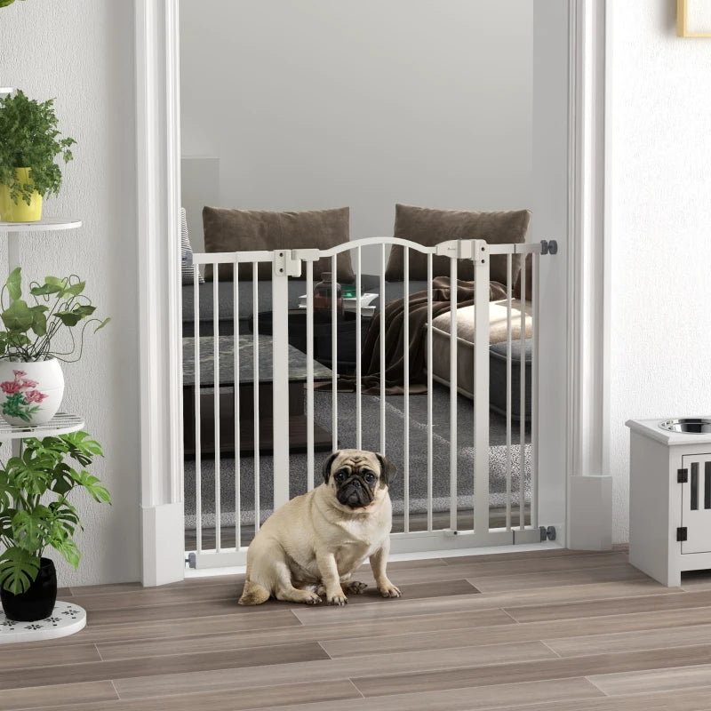 Extra Tall Dog Gate with Door, Pressure Fit, Auto Close, Double Locking for Doorways Hallways Stairs, 29"-39", White