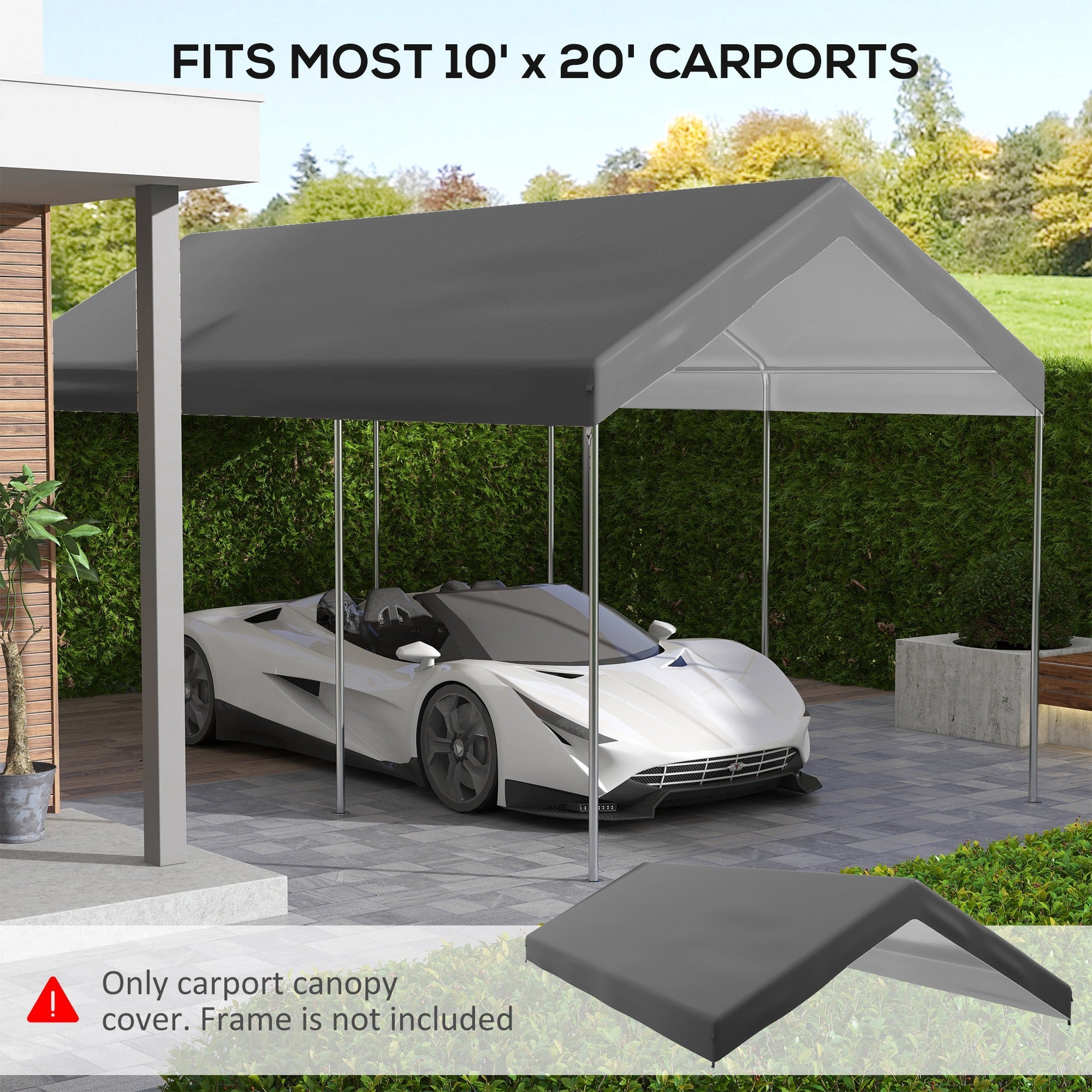 Outsunny 10 x 20ft Carport Replacement Canopy, UV Resistant Garage Car Cover with Ball Bungee Cords, Dark Grey